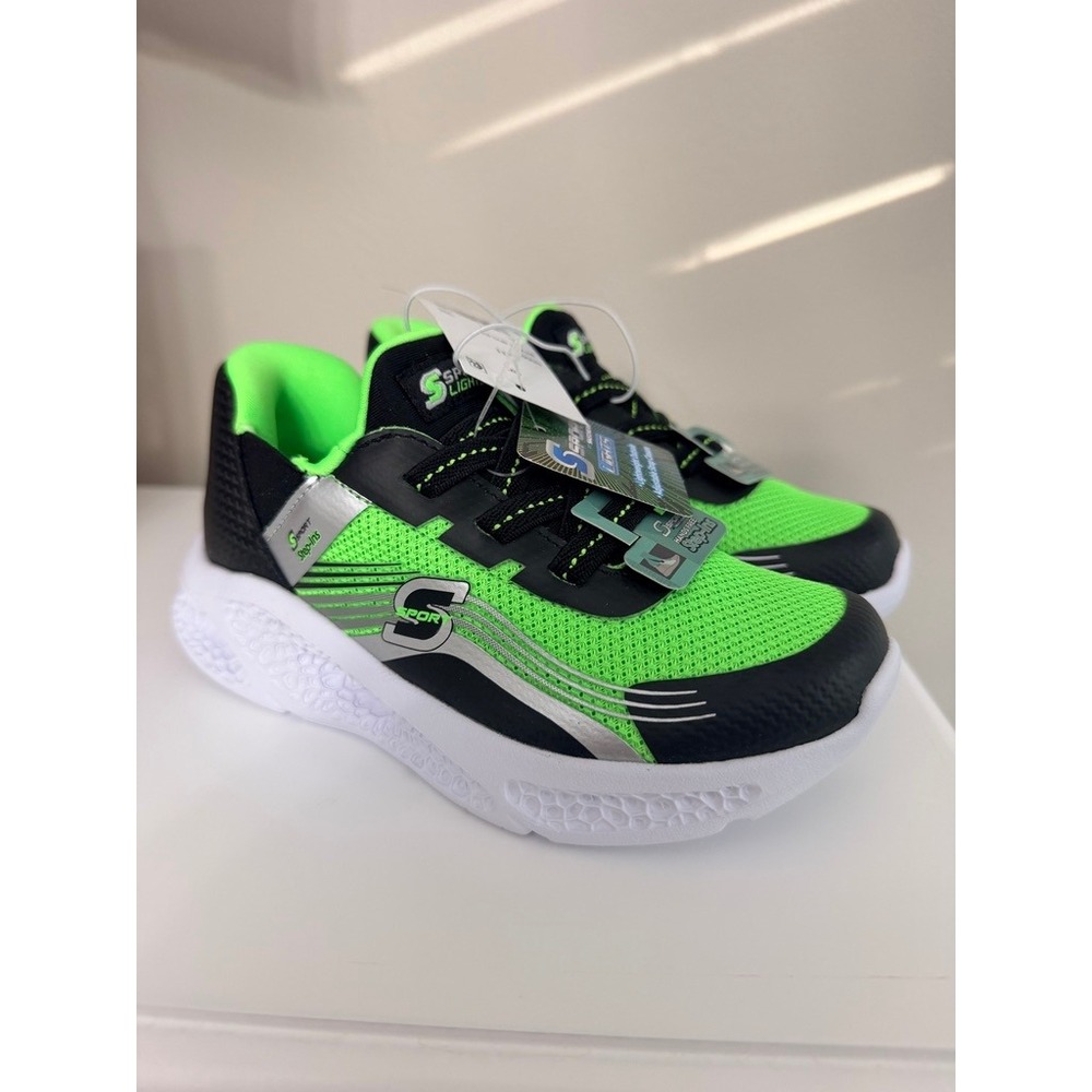 S Sport by Skechers Myles Sneakers Boys Size 11 Green Light Up Step-ins NWT